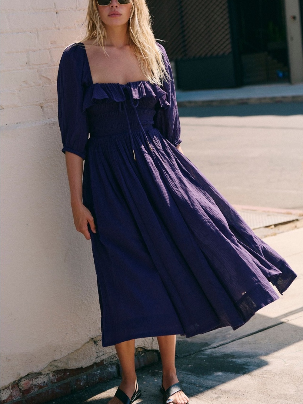 Free People plum Purple oasis Square-Neck Midi Dress